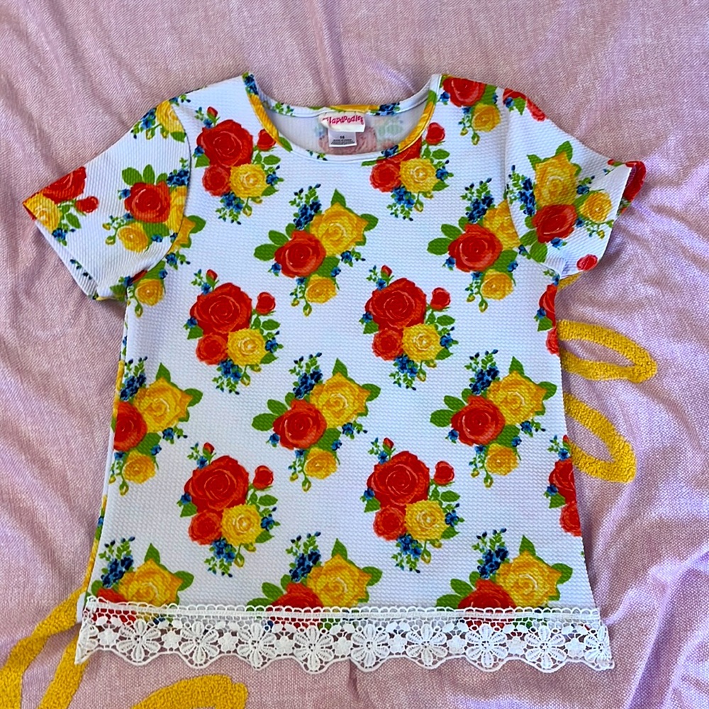 SOLD - Girls Size 16 Flapdoodles Rose Floral Lace Top